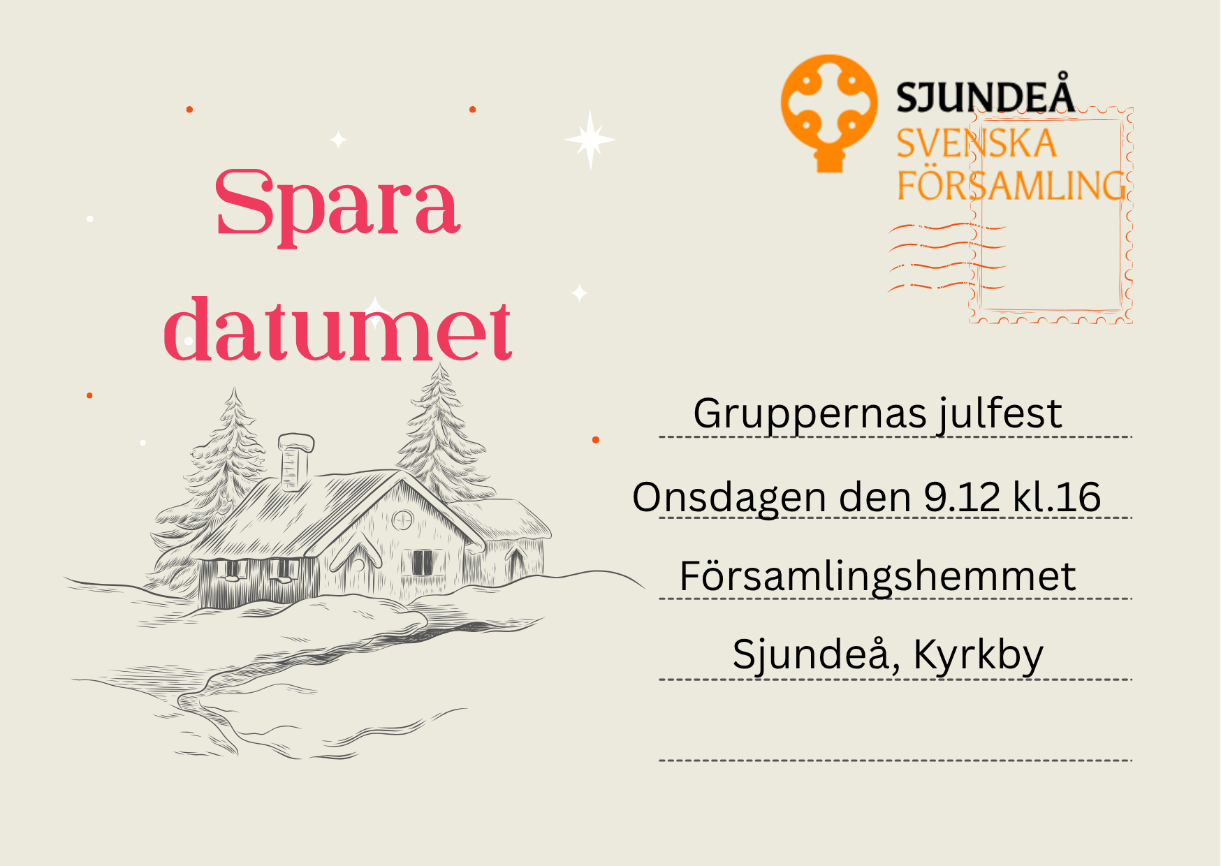 Ibjudningskort till gruppernas julfest den 9.12 kl.16