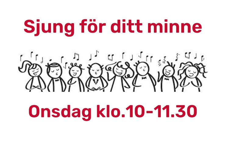 Sjung för ditt minne texten sjung för ditt minne, onsdag kl. 10 samt sjungande svartvita figurer.