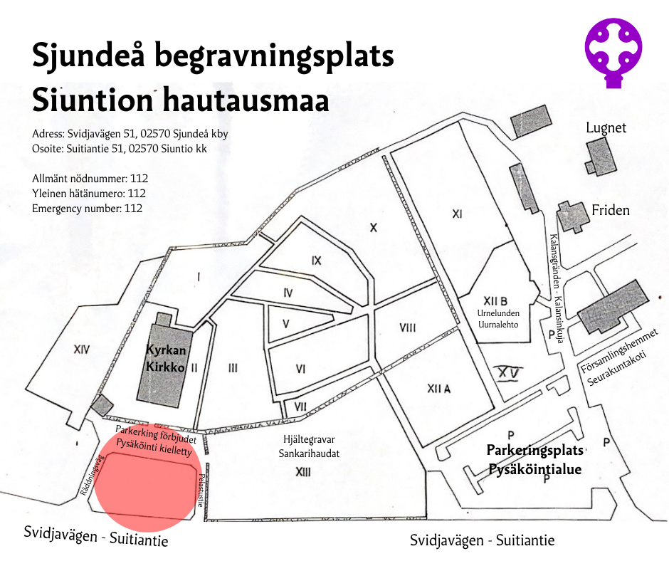 Karta över Sjundeå begravningsplats