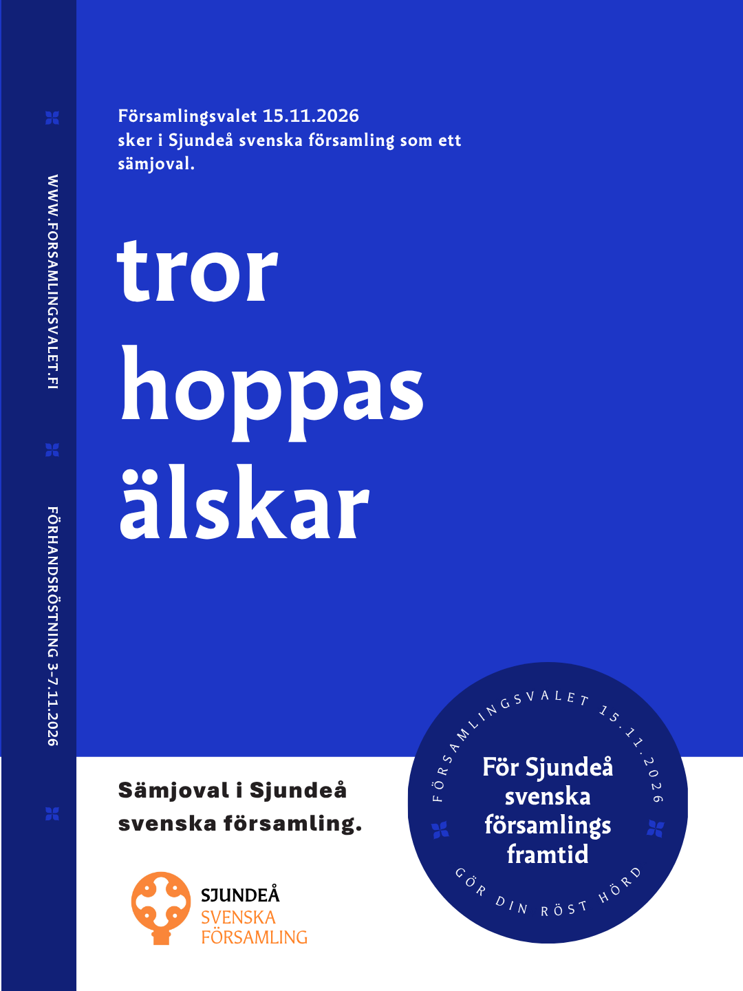 En annons för församlingsvalet 2026, där det står att det blivit sämjoval i Sjundeå svenska församling.